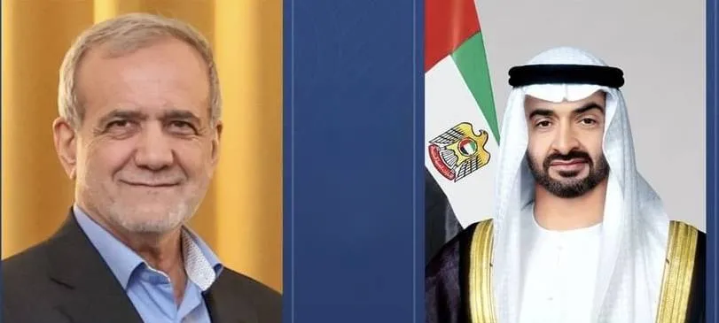 محمد بن زايد يبحث مع الرئيس الإيراني اتفاق وقف إطلاق النار