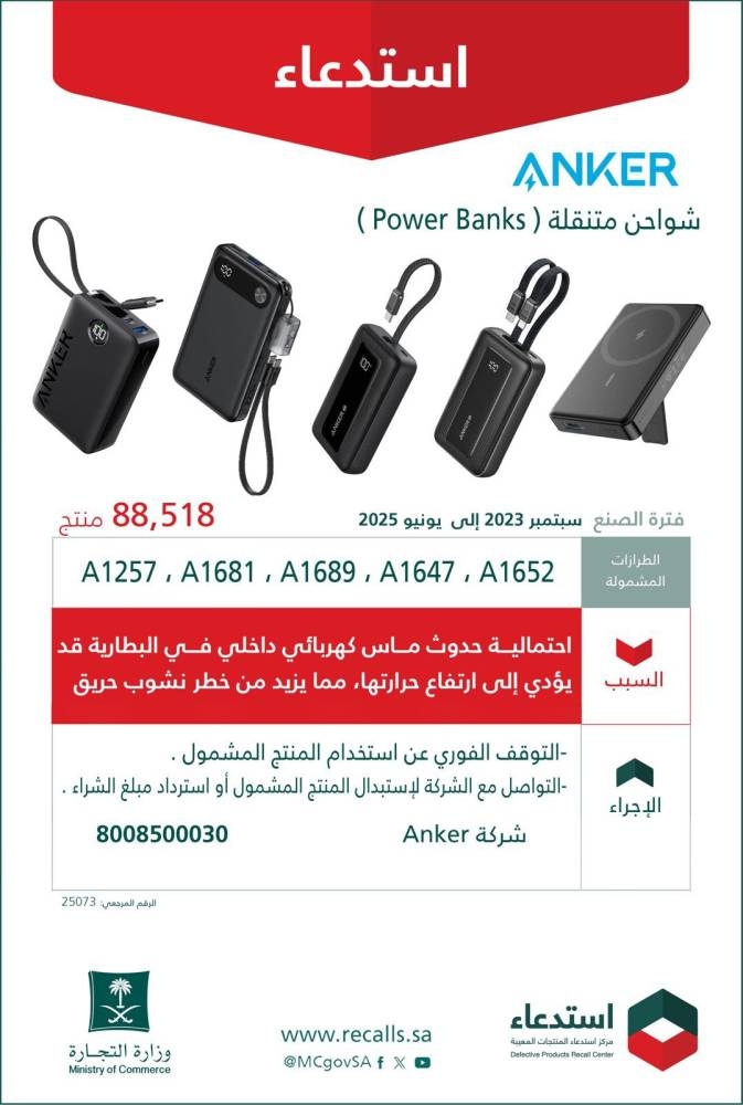 استدعاء أكثر من 88 ألف شاحن ANKER بسبب خطر الحريق – أخبار السعودية